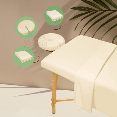 Spa Sheet Set (flat+fitted+face rest cover) Fabric Microfiber Plush color NATURAL 3 pc/ set for 4/Pack -test