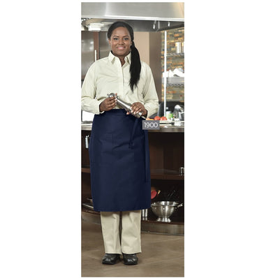 PREM. Apron BISTRO Style size 2 Pockets Twill Fabric 7.25oz 65/35 P/C size 36in W X 29in L Color Black/White 