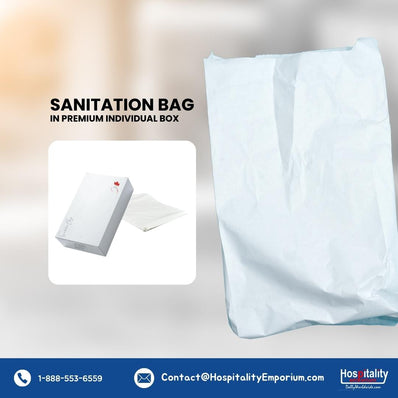 Sanitation Bag White Plastic for Hotel guest bathroom Amenity Premium Individual Box packing (Count 200's/Pack)
