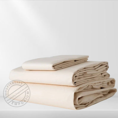 TC-180 FITTED SHEETS percale fabric color Bone size QUEEN Beds Hospitality  Thomaston Mills