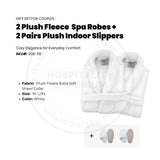 GIFT SET FOR COUPLES 2 Plush Fleece Extra Soft Shawl Collar Spa Robes White Size: M- L/XL + 2 Pairs Plush Indoor Slippers Unisex 1/Pack
