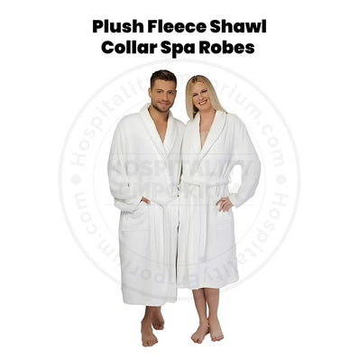 Bata de spa unisex de felpa polar (100 % coral), extra suave, 400 g/m², cuello chal, color blanco, tamaño: mediano, paquete de 2