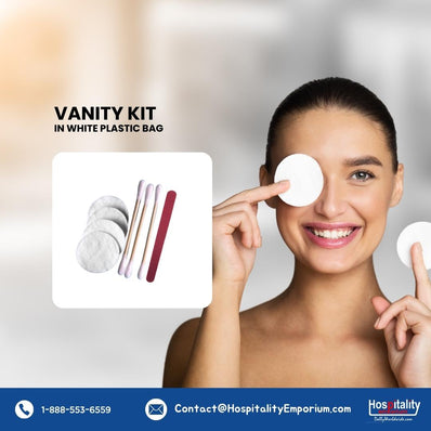 Vanity Kit (Bamboo Ear Buds + Cotton Pads + Nail File) Guest Bathroom Amenity in White Plastic Bags Bulk Economy Packing (Count 200's/Pack)