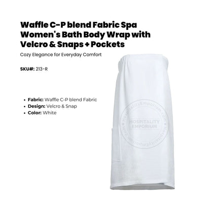 Waffle C-P blend Fabric Spa Women's Bath Body Wrap with Velcro & Snaps + Pockets size: L/XL 4/Pack