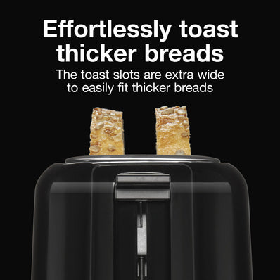 Proctor Silex® Wide-Slot 2 Slice Toaster, ASO, Extra Wide Slots, Toast Boost, 7-Shade Toast Select, Black