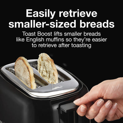 Proctor Silex® Wide-Slot 2 Slice Toaster, ASO, Extra Wide Slots, Toast Boost, 7-Shade Toast Select, Black