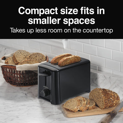 Proctor Silex® 2 Slice Compact Basic Toaster, ASO, Toast Boost, Manual Controls, Black