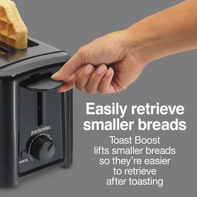 Proctor Silex® 2 Slice Compact Basic Toaster, ASO, Toast Boost, Manual Controls, Black