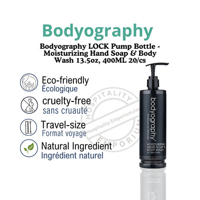 Bodyography LOCK Pump Bottle - Moisturizing Hand Soap & Body Wash 13.5oz, 400ML