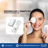 Shower Cap + Vanity Kit (Bamboo Ear Buds + Cotton Pads + Nail File) Guest Bathroom Amenity Premium individual Box packing 200's/ Box