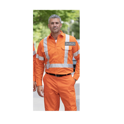 100% Cotton Work Shirt with 2" Silver Tape, Short  Sleeves, 2 Pockets Color Orange Available sizes XS-XL  (Sold as 3's/ Pack)
