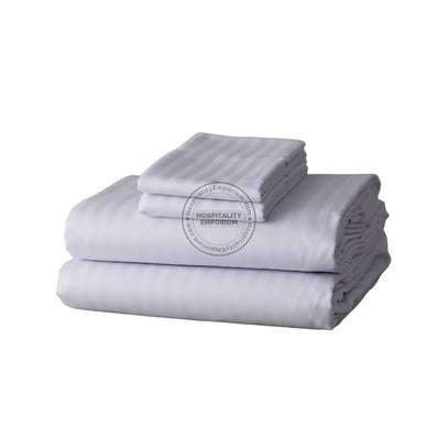 TC-250 FLAT SHEETS Premium 10mm Wide STRIPED Tone-On-Tone White Royal Suite TWIN Beds  Thomaston Mills
