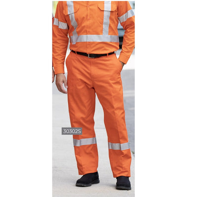 100% Cotton Work Pants with 2" Silver Tape Color Orange Available sizes S-XL (Sold as 3's/ Pack)