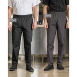 Premium Baggy Chef Pants Poly/Cotton Twill Elastic Waistband with Drawstring 4 Pockets Color BLACK or WOVEN CHECKER Available sizes XS-XL (Sold as 6's/ Pack)