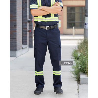 Reflective Cargo Pants Poly/Cotton with 2" Relfective Tape , Multiple Pockets Color Navy Available sizes XS-XL (Sold as 3's/ Pack)