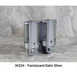 AVIVA Liquid Bath Amenities Dispenser 2-Chambers color Satin Silver & Transluscent