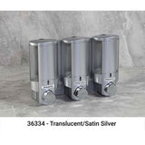 AVIVA Liquid Bath Amenities Dispenser 3-Chambers color Satin Silver & Transluscent