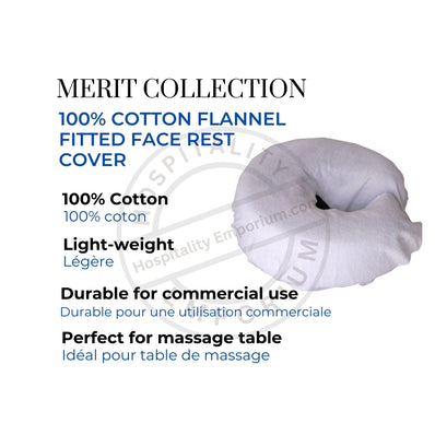 100% Cotton Flannel Fitted Face Rest Cover, 1 Piece, Color White/Natural 12/Pack