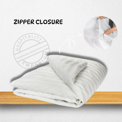 T-260 Luxury Percale Cotton-Poly Duvet Covers ZIPPER QUEEN 88"x88" color: White 1cm striped 2/Pack