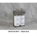 SOLera Liquid Dispenser Bracket color Satin Silver with 2-Chambers 360mL Oval Bottle & Pump with Std. White Labels 
