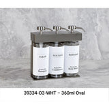 SOLera Liquid Dispenser Bracket color Satin Silver with 3-Chambers 360mL Oval Bottle & Pump with Std. White Labels