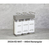 SOLera Liquid Dispenser Bracket color Satin Silver with 3-Chambers 440mL Rectangular Bottle & Pump with Std. White Labels 