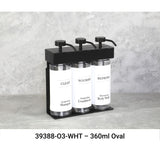 SOLera Liquid Dispenser Bracket color Black with 3-Chambers 360mL Oval Bottle & Pump with Std. White Labels