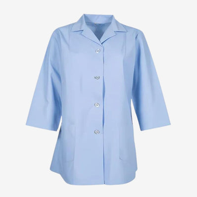 PREM. SMOCK Snap Closures Long Sleeve Cuffs 2 lower pockets Twill Fabric 5.5oz Poplin 65/35 P/C Colors WHITE/LIGHT BLUE sizes XS-L 3/Pack