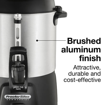 Proctor Silex® Commercial Alum. Urn, 40 cup, one hand dispensing, coffee level indicator