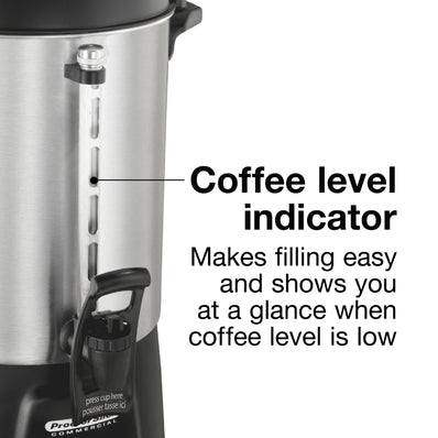 Proctor Silex Commercial, Alum. Urn, 60 cup, one hand dispensing, coffee level indicator