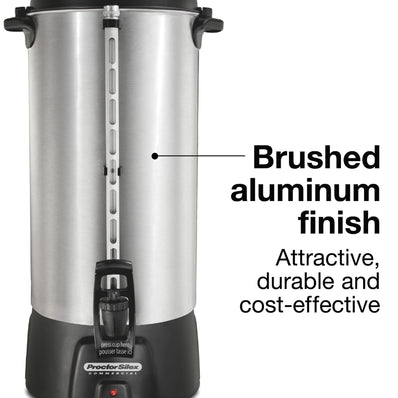 Proctor Silex Commercial, Alum. Urn, 100 cup, one hand dispensing, coffee level indicator