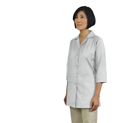 PREM. SMOCK Button/Snap Closures3/4 Length Sleeve 2 lower pockets Twill 5.5oz Poplin 65/35 P/C Color WHITE/NAVY sizes XS-L 