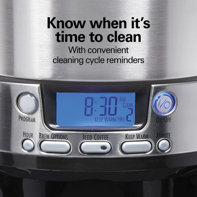Hamilton Beach Coffee Maker 12 Cup Dispensing , w/ Programmable ASO, Black/Silver