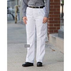 Lady's Work Pants Poly/Cotton Dome Closure Half Elastic 2 Side Pockets WHITE Available sizes XS-XL (Sold as 6's/ Pack)