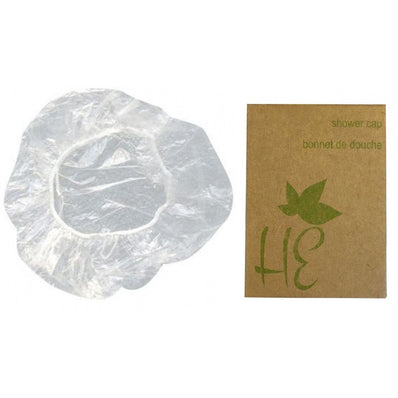 Shower Hair Cap clear Guest Bathroom Amenity individually wrapped  in Economical Eco Friendly Brown Box Packing (Count 200's/Pack)