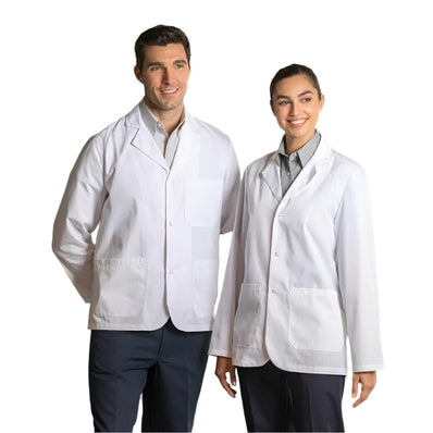 PREM. SHORT COUNTER Coat Snap Closures 2 Pockets or 3 Pockets P/C Color White sizes XS-XL