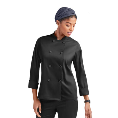 Premium Ladies Chef Coat Poly/Cotton Twill Long Sleeve with Plastic Button Closures Size XS-XL