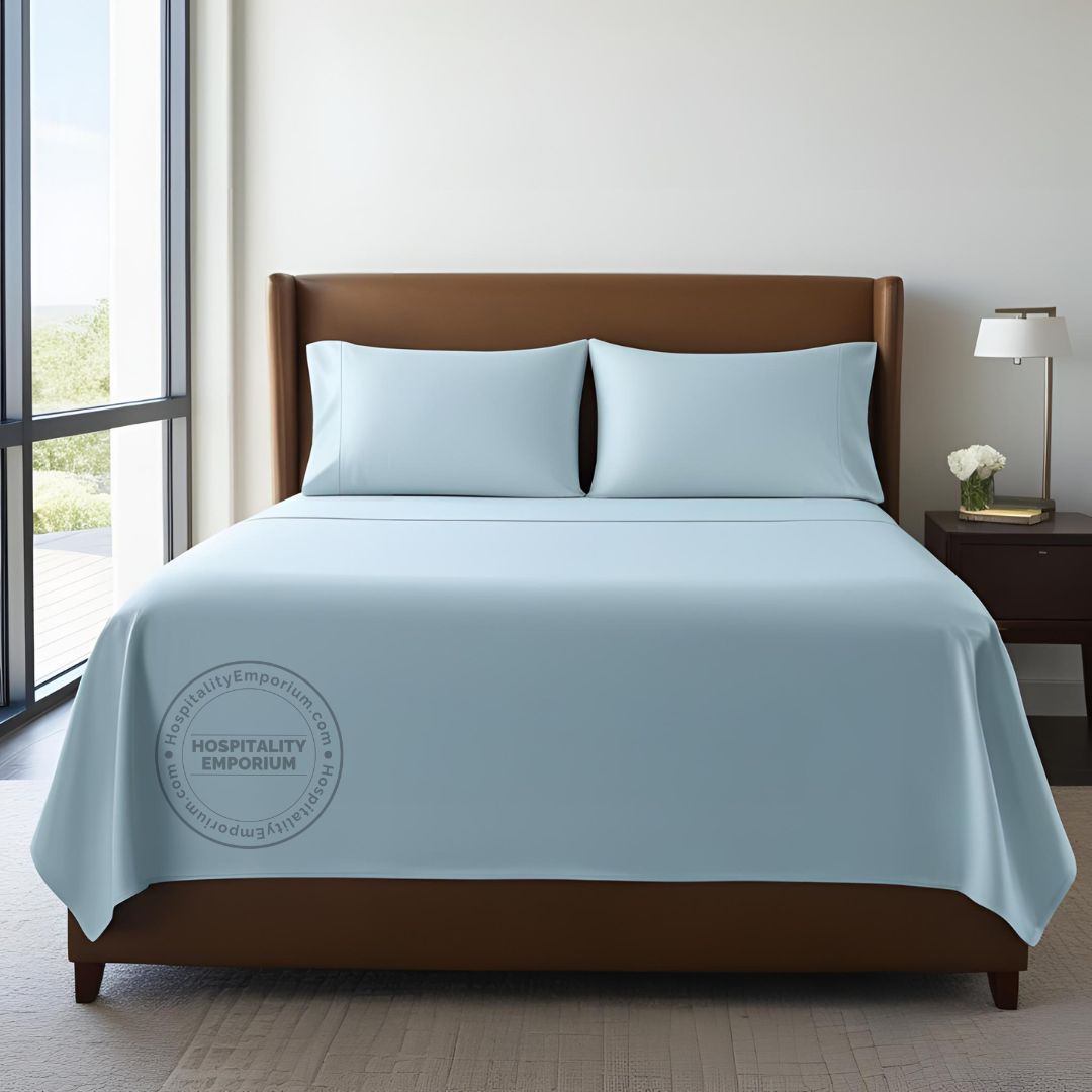 TC-180 FLAT SHEETS percale fabric color Blue FULL size Hospitality Bed ...