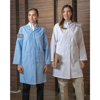 PREM. LAB Coat Women's Snap Closures Knit Cuff 2 Pockets Twill Fabric 5.5oz Poplin 65/35 P/C Color White sizes XS-XL