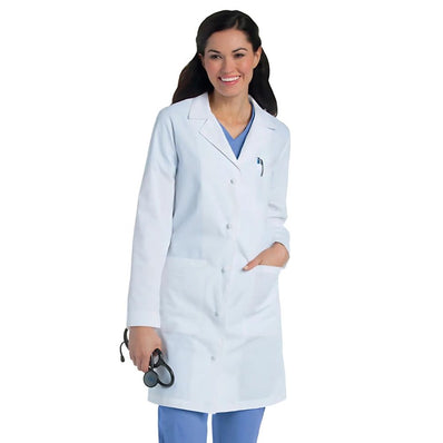 LAB Coat Women's Snap/Button Closure 3 or 2 Pockets Twill Fabric 5.5oz Poplin 65/35 P/C Color White sizes XS-XL 3/Pack