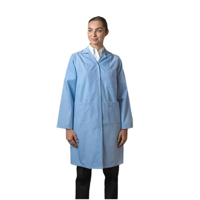 PREM. LAB Coat Women Snap Closure w/ and w/o Elastic Cuffs 3 Pockets 100% Cotton Color LIGHT Blue sizes XS-XL 3/Pack