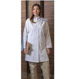 Womenâ€™s Premium Lab Coats Knit Cuff Poly Cotton Button Closures Fabric twill 5.5oz Poplin 65/35 Poly/Cotton design 3 Pockets Color WHITE Available sizes XS-XL (Sold as 6's/ Pack)