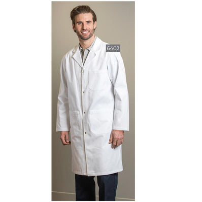 PREM. LAB Coat Men’s Dome Closure 3 Pockets Twill Fabric 8.2oz 100% Cotton Color White sizes XS-XL 
