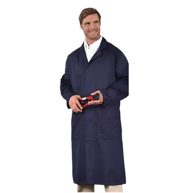 Long SHOP Coat 4 Pockets Metal Buttons 100% Cotton Color Navy sizes XS-XL 3/Pack