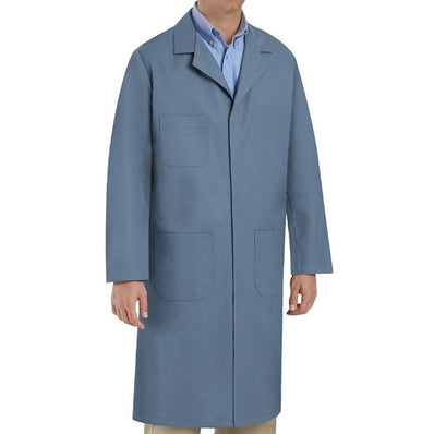 Long SHOP Coat 100% Cotton 3 Pockets Metal Buttons Color Postman Blue w/Navy Trim sizes XS-XL 3/Pack