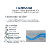 Champú y gel de baño Freshscent™ (2 en 1), bolsa desechable de 0,34 oz, 10 ml, 1000 unidades por paquete