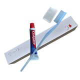 Kit dental Cepillo de dientes con tapa + Pasta de dientes COLGATE 10 gm [6,5 ml] 0,35 oz multiusos Amenidad de baño para invitados Premium Caja individual embalaje 200's / Caja