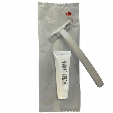 Shaving Kit Bulk (Twin Razor + Shave cream) Guest Bathroom Amenity in White Plastic Bulk