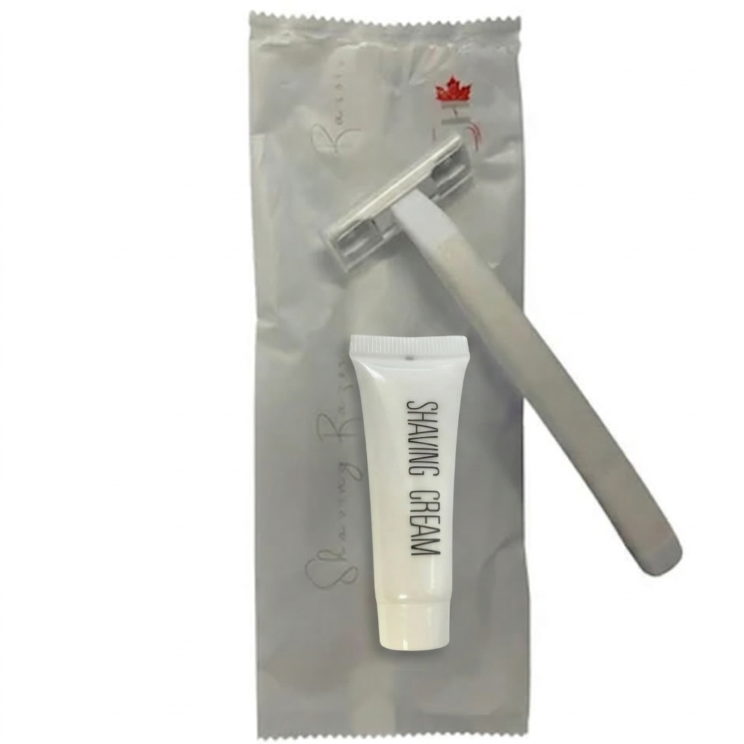 Shaving Kit Bulk (Twin Razor + Shave cream) Guest Bathroom Amenity in White Plastic Bulk