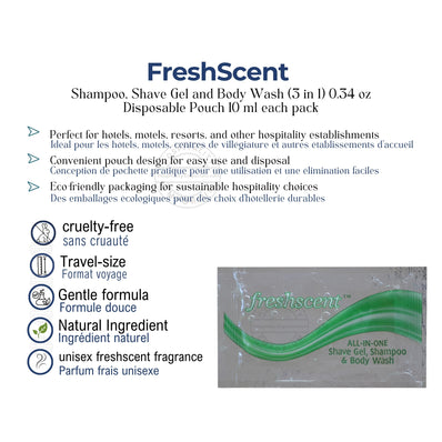 Freshscent™ Shampoo, Shave Gel and Body Wash (3 in 1) 0.34 oz Disposable Pouch 10 ml 1000's / Pack